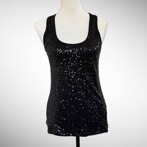 Women’s INC Racer Back Black Sequin Tank Top Size Medium